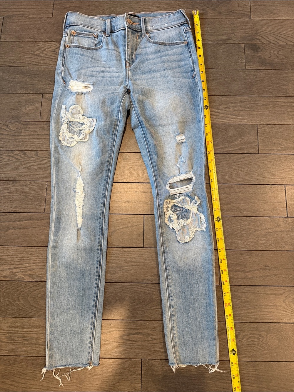 Express Light Blue Distressed Skinny Jeans